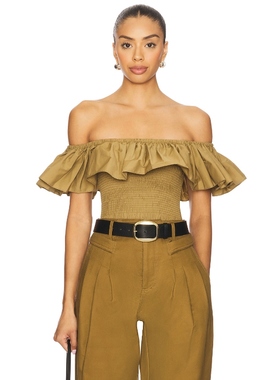 [冬季新品]Ronny Kobo DIRA 露肩上衣 橄榄色REVOLVE小众新款