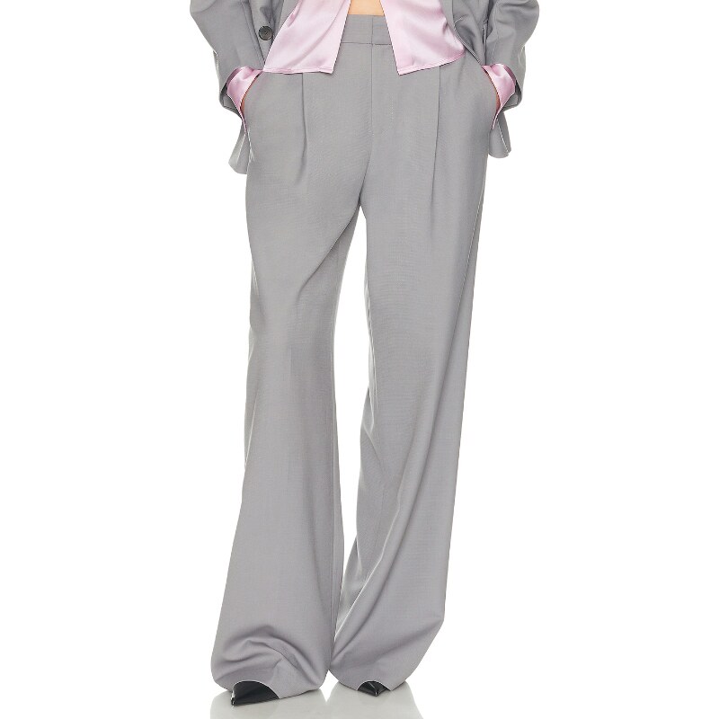 [冬季新品]Helsa长裤灰色宽松高腰顺垂西装裤套装吸烟装REVOLVE