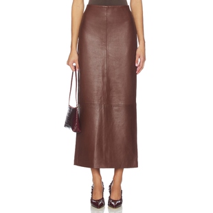 棕色REVOLVE小众新款 皮革铅笔裙 Agni St.