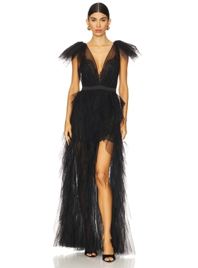 For Love & Lemons 爱柠檬 MAXINE 长裙 黑色REVOLVE小众