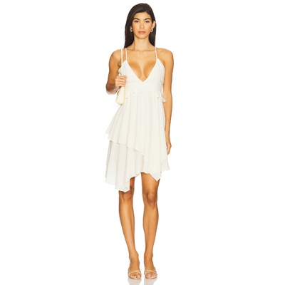 [早秋新品]House of Harlow 1960白色连衣裙深V长裙REVOLVE