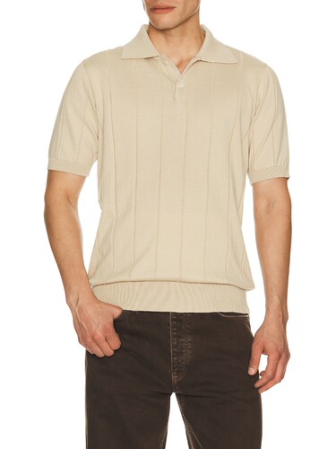 Far Afield米白色Polo衫翻领纽扣通勤风早秋新品修身REVOLVE