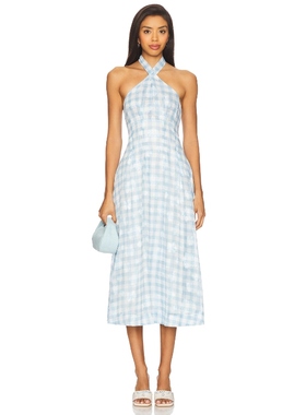 For Love & Lemons Claudette Gingham Midi Dress Baby BlueREVO