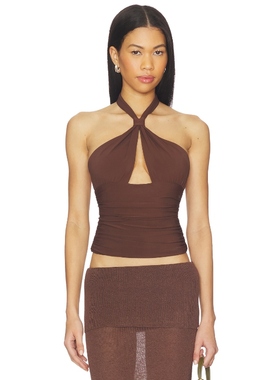 Mimchik PIPER KNOTTED HALTER 上装 巧克力色 y2k辣妹风REVOLVE