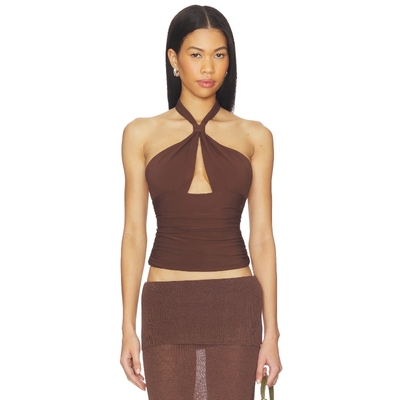 Mimchik PIPER KNOTTED HALTER 上装 巧克力色 y2k辣妹风REVOLVE