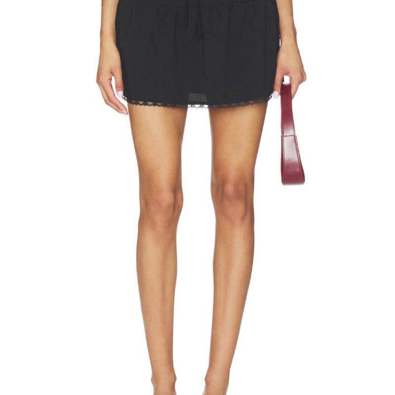 [夏季新品]MORE TO COME黑色半身裙蕾丝短款半裙REVOLVE