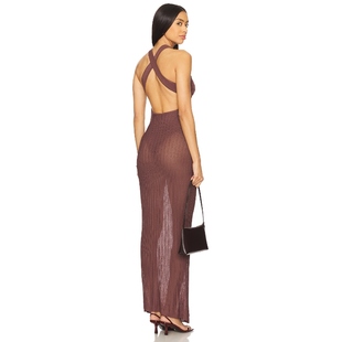 棕色性感挂脖露背连衣裙女夏REVOLVE小众新款 裙子 CLOVER NBD