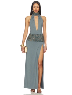 HALTERNECK BEADED MAXI 裙子 Jaded revolve小众新款 London