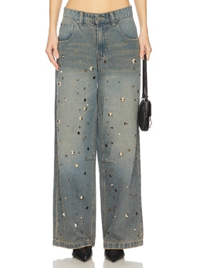 Jaded London COLOSSUS 阔腿 蓝色 Y2K辣妹风00’sREVOLVE小众新