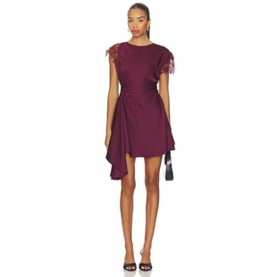 酒红色REVOLVE小众新款 褶饰迷你连衣裙 ZINA AMUR