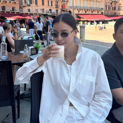 [春季新品]白色静奢风长袖衬衫女宽松显瘦通勤上衣Helsa风REVOLVE