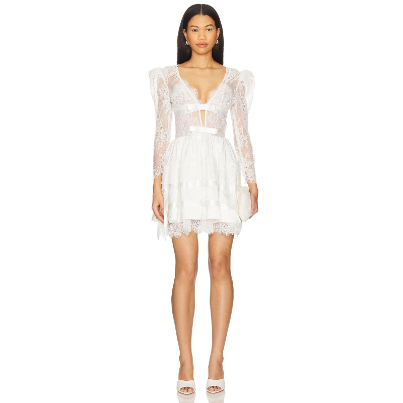 For Love & Lemons 爱柠檬 ANNABELLE 蕾丝连衣裙 白色REVOLVE小