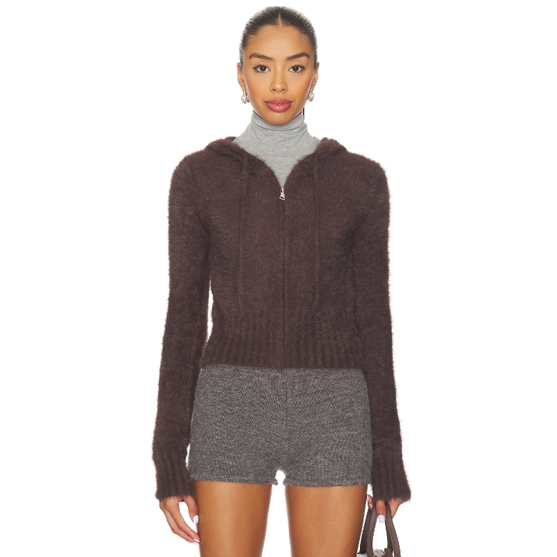 superdown 夹克 巧克力色复古风美式连帽针织衫REVOLVE小众新款