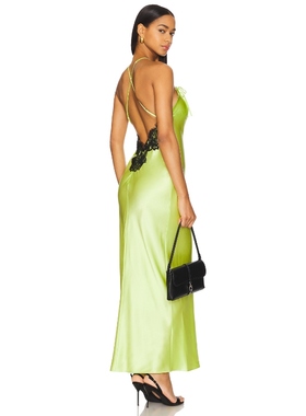 fleur du mal Open Back Maxi Slip Dress 绿色REVOLVE小众新款