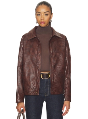 SNDYS WENDY CROC PU LEATHER 夹克 revolve小众新款 棕色