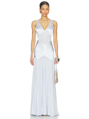 self-portrait Blue Satin Jersey Maxi Dress revolve小众新款