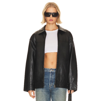 [早秋新品]LAMARQUE 巴恩风夹克黑色翻领皮衣外套休闲REVOLVE小众