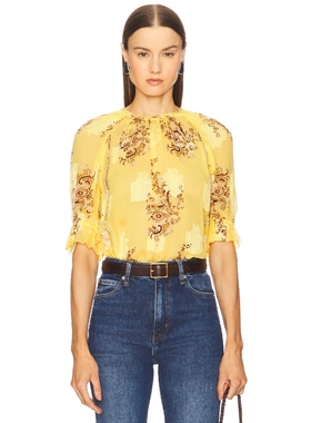 Ulla Johnson PIPPA 短袖衬衫 黄色 y2k辣妹风REVOLVE小众新款