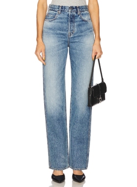 [冬季新品]GRLFRND GRAHAM 牛仔裤蓝色直筒裤丹宁长裤REVOLVE