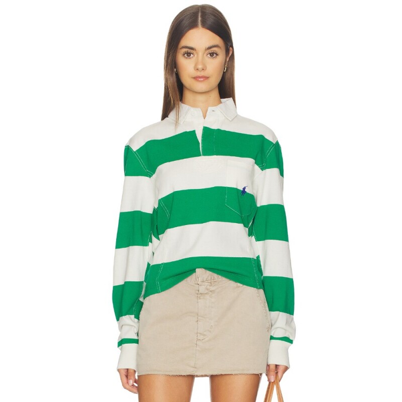 [早秋新品]Polo Ralph Lauren绿白衬衫条纹翻领休闲上衣REVOLVE