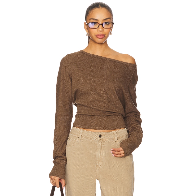 [冬季新品] Free People 长袖T恤 棕色露肩上衣基础内搭REVOLVE