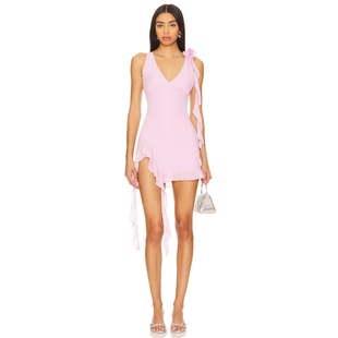 MORE TO COME 连衣裙REVOLVE时尚小众新款雪纺花饰设计感褶饰短裙