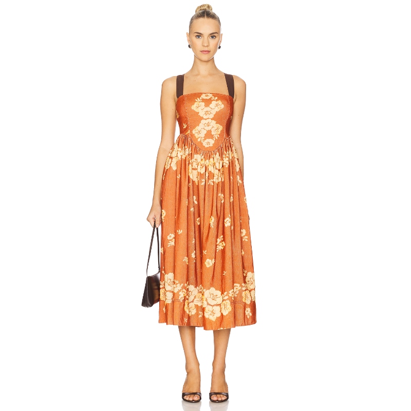 【海外直邮】Free People UNTIL DAWN 中长款连衣裙 橙色 度假波