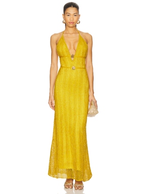 Capittana ARIEL挂脖露背性感连衣裙深黄色辣妹风REVOLVE小众新款