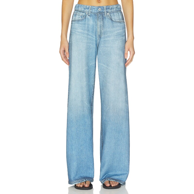 AG Jeans浅蓝裤装纽扣牛仔通勤风早秋新品阔腿休闲裤REVOLVE