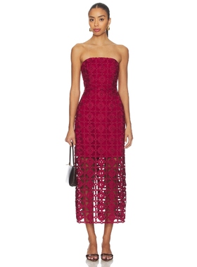 MILLY KATIE 格纹蕾丝连衣裙 酒红色REVOLVE小众新款