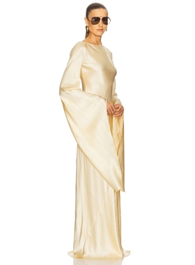 [冬季新品]Helsa希腊雕塑感缎面长袖连衣裙香槟色静奢风女REVOLVE