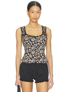 上装 People黑色碎花蕾丝波浪边吊带修身 Free REVOLVE 店铺主推