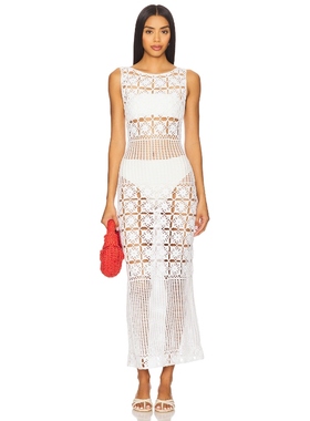 [冬季新品]Tularosa 镂空针织连衣裙白色简约修身沙滩长裙REVOLVE