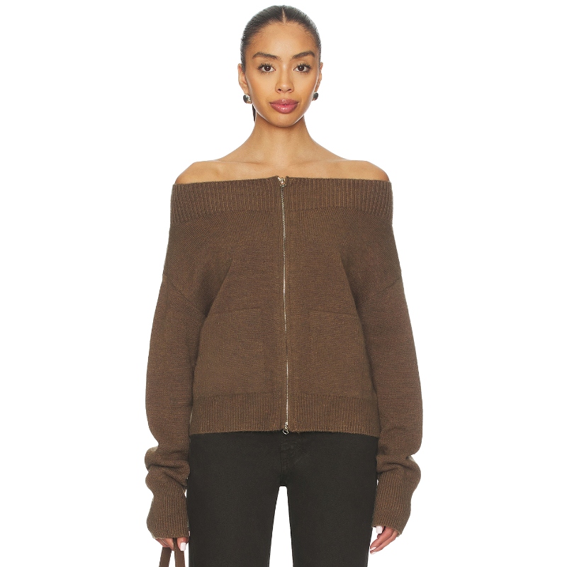 superdown 一字肩毛衣棕色美式性感针织衫上衣REVOLVE小众新款