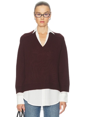 Brochu Walker V领层叠套头衫 棕色羊毛衫REVOLVE小众新款