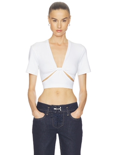 T恤 白色扭结剪裁短版 HAELO 骨感蕾丝系列