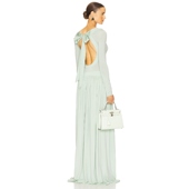 Helsa长袖 针织连衣裙保暖绿色静奢风REVOLVE气质老钱风拖地长裙