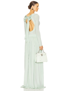 Helsa长袖针织连衣裙保暖绿色静奢风REVOLVE气质老钱风拖地长裙