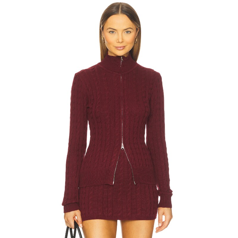 SEVEN WONDERS 中磅绞花针织开衫红色辣妹风毛衣REVOLVE小众新款