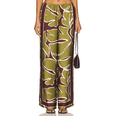 [冬季新品]SEVEN WONDERS绿色印花高腰休闲长裤松紧腰印花REVOLVE