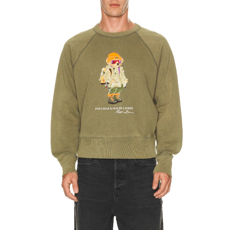 Polo Ralph Lauren军绿色卫衣卡通印花通勤风早秋新品REVOLVE