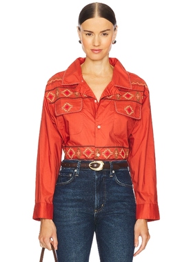 Found EMBROIDERED BUTTON UP 衬衫 砖红色REVOLVE小众新款