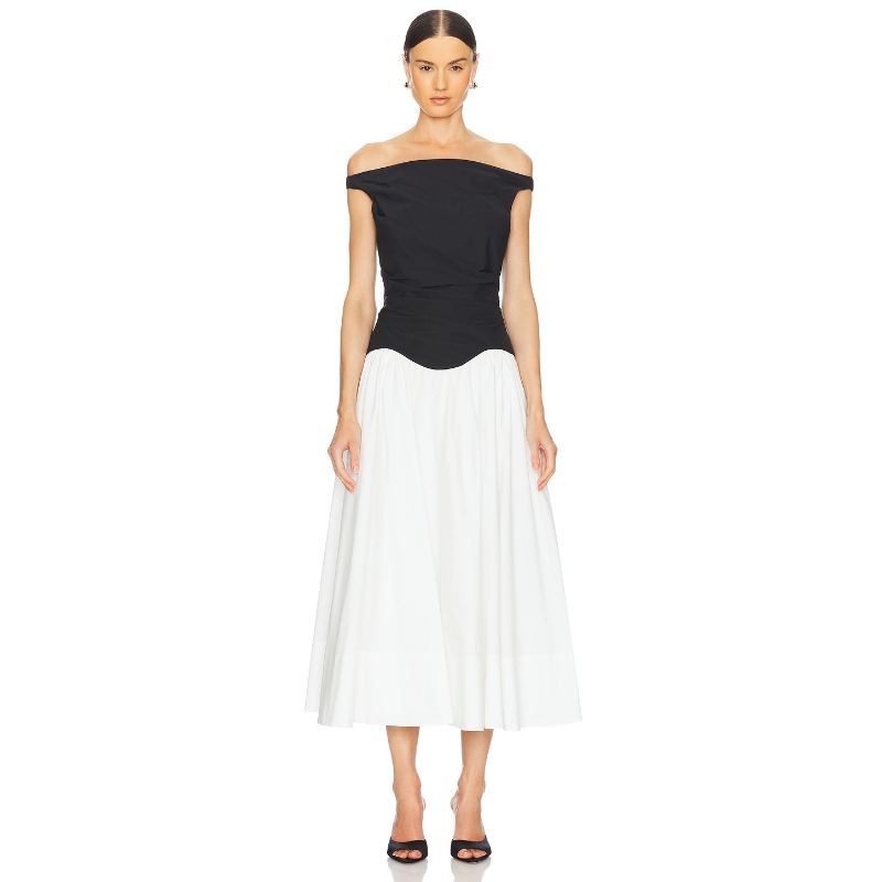 SIMKHAI CERSEI 露肩中长连衣裙女 黑色、白色REVOLVE小众新款