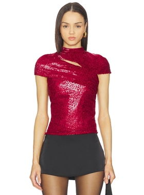 self-portrait TOP 短袖上装 红色 y2k辣妹风REVOLVE小众新款