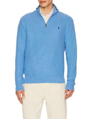 [春季新品]Polo Ralph Lauren蓝色针织衫半拉链通勤上装REVOLVE