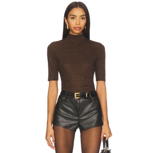 y2k辣妹风REVOLVE小众新款 FRAME 棕色 圆领T恤 LUREX