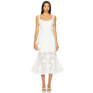 白色REVOLVE小众新款 蕾丝中长连衣裙女 MARICO Bardot