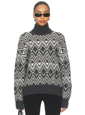 Varley 费尔岛高领毛衣深灰色套头拼色慵懒针织衫REVOLVE小众新款