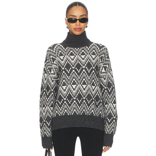 Varley 费尔岛高领毛衣深灰色套头拼色慵懒针织衫REVOLVE冬季保暖