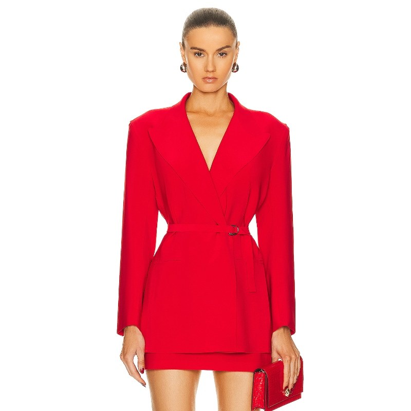 重复下架[春季新品]Norma Kamali 红色西装夹克收腰正肩外套REVO